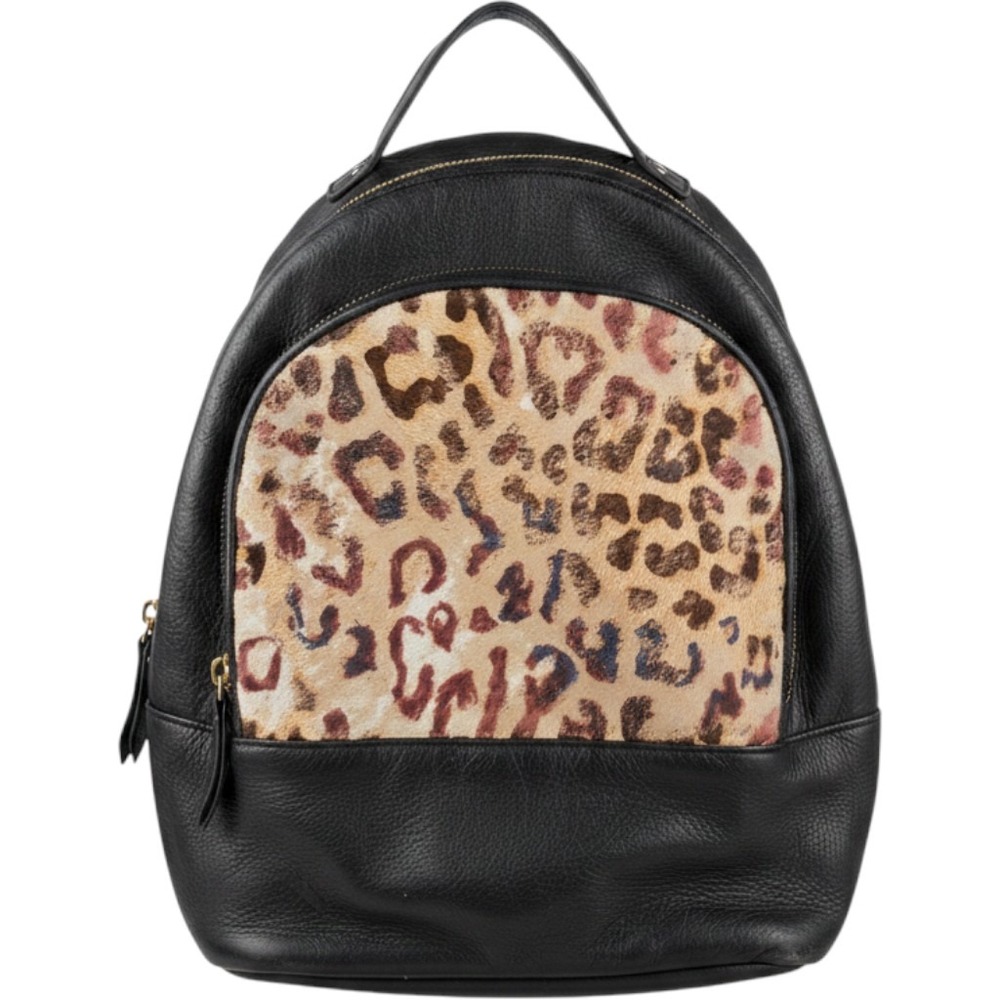 Margot Vintage Y2K Black Pebbled Genuine Leather Leopard Calf Hair Backpack